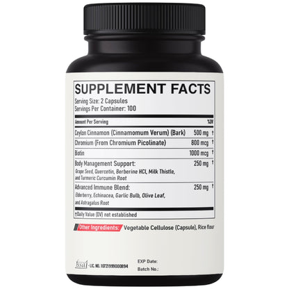DEDICAD 13in1 Ceylon Cinnamon Capsules - 200 Capsules with Chromium Picolinate, Biotin, Grape Seed, Elderberry & More - Maple Wellness Supplements