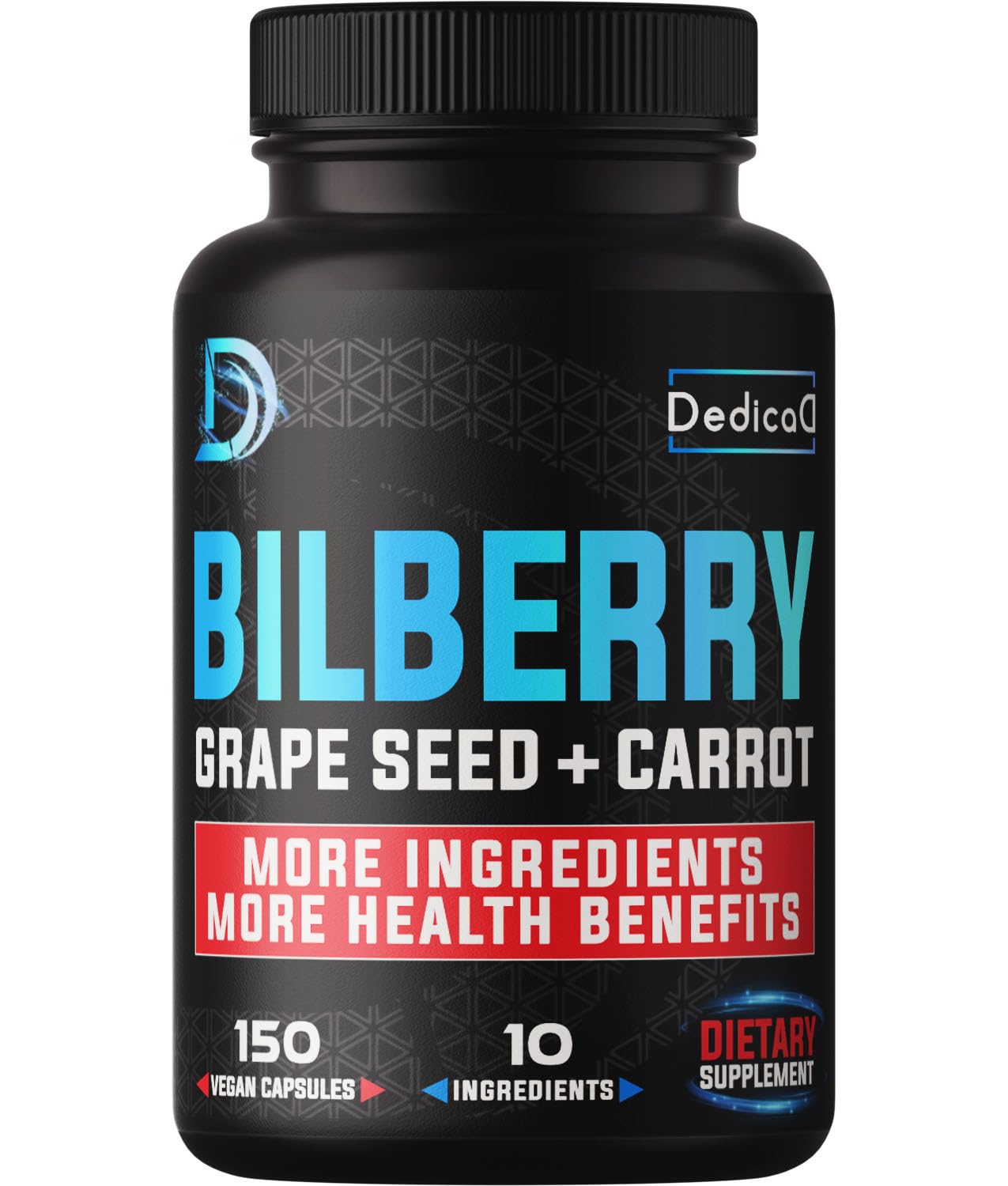 DEDICAD 20:1 Bilberry Extract Capsules - 5 Month Supply - Support Eyes, Vision & Heart Health - 10in1 Plus Grape Seed, Carrot, Elderberry, Eyebright & Others - 150 Counts - Maple Wellness Supplements