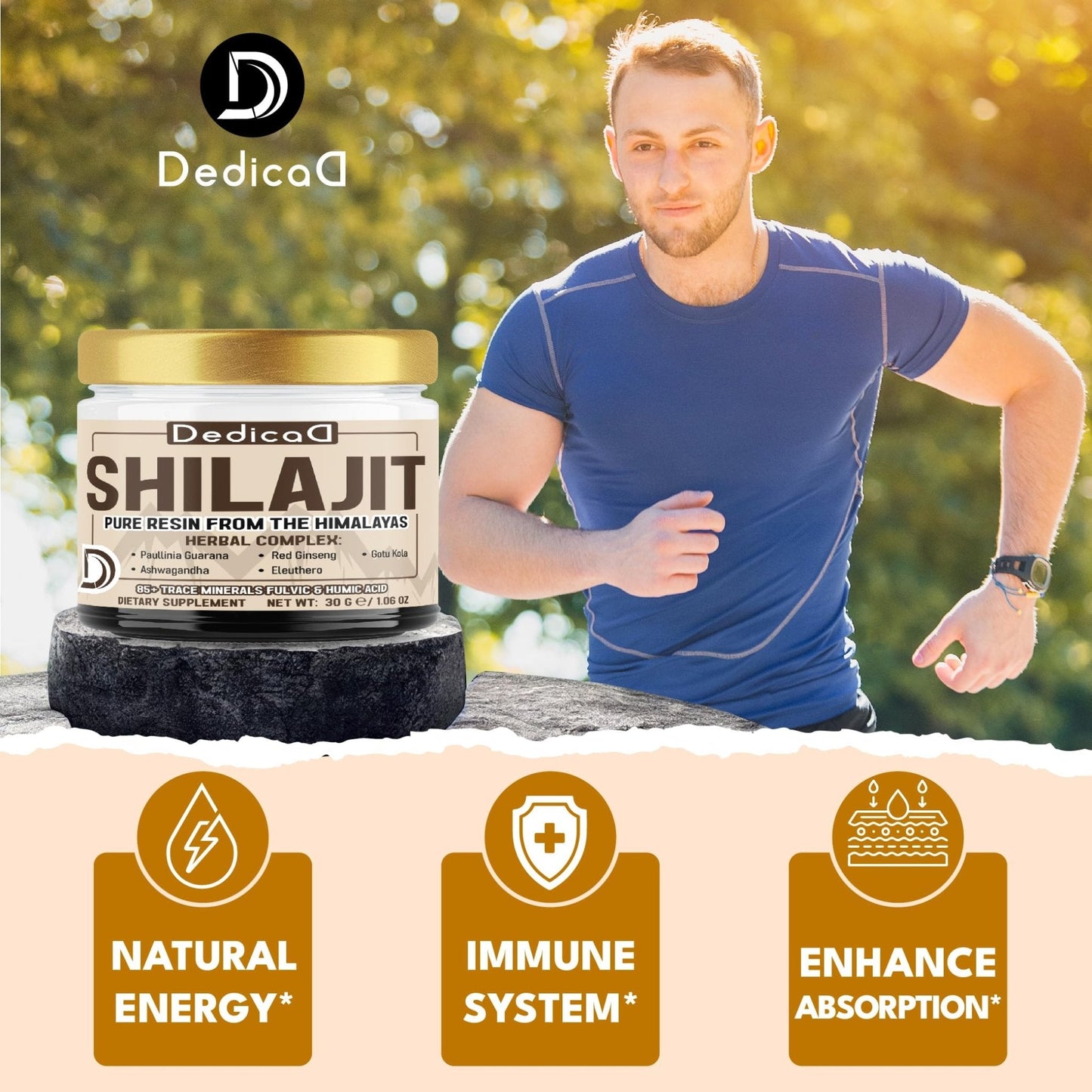 DEDICAD 30g Shilajit Resin with Herbal Complex - Paullinia Guarana, Gotu Kola Leaf & More - Shilajit Pure Himalayan Organic for Immune System, Energy Production, Brain Health & Stamina - Maple Wellness Supplements