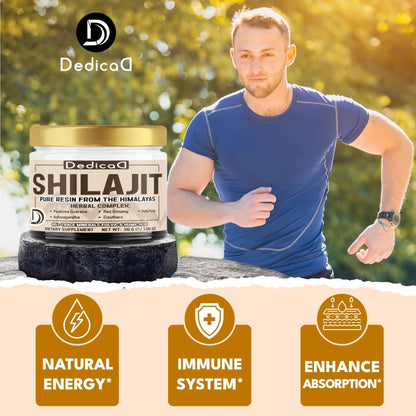 DEDICAD 30g Shilajit Resin with Herbal Complex - Paullinia Guarana, Gotu Kola Leaf & More - Shilajit Pure Himalayan Organic for Immune System, Energy Production, Brain Health & Stamina - Maple Wellness Supplements