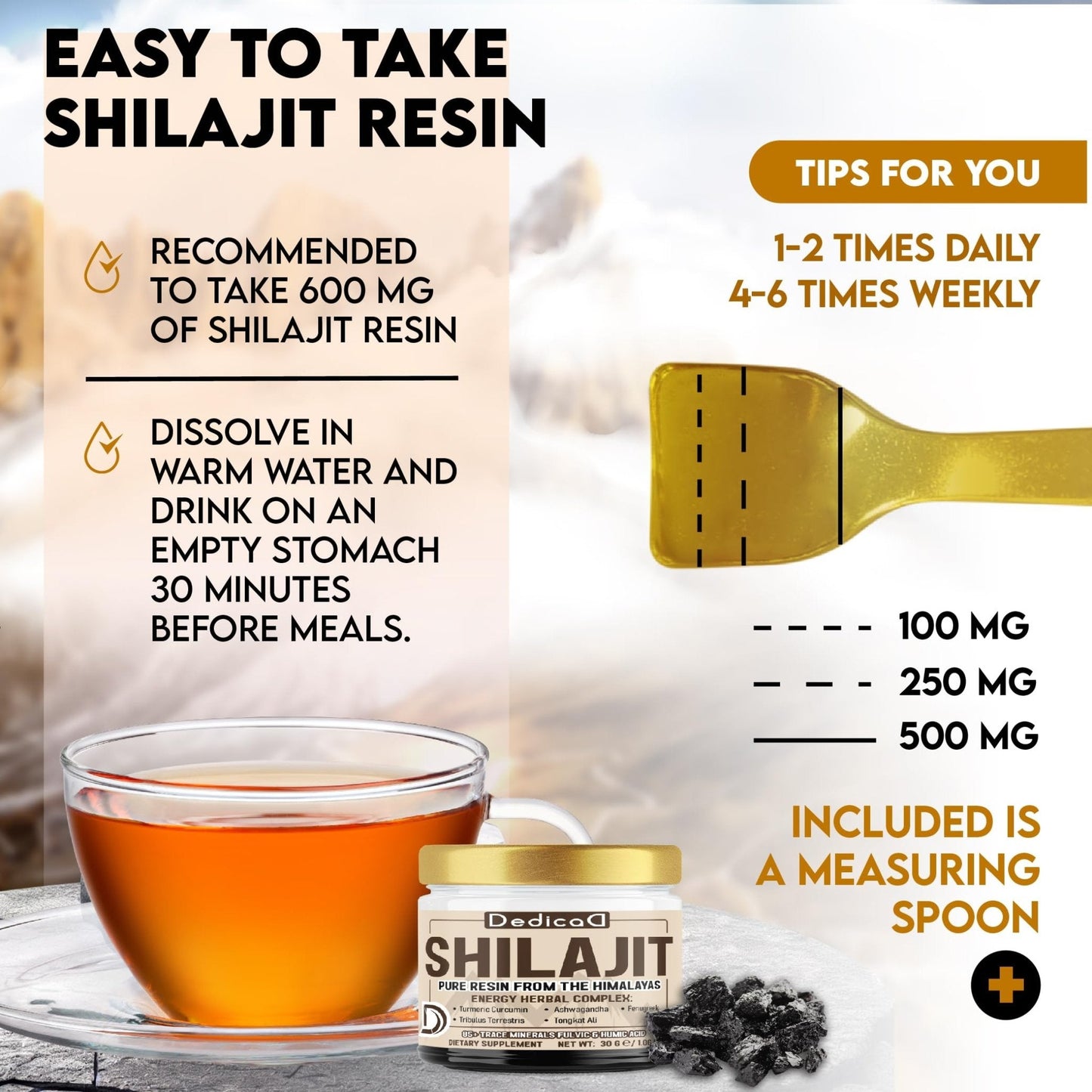 DEDICAD 30g Shilajit Resin with Herbal Complex - Paullinia Guarana, Gotu Kola Leaf & More - Shilajit Pure Himalayan Organic for Immune System, Energy Production, Brain Health & Stamina - Maple Wellness Supplements