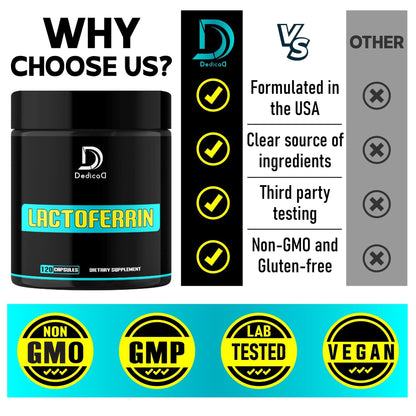 DEDICAD 500Mg Lactoferrin Supplement - 120 Capsules for 2-Month Supply - Maple Wellness Supplements