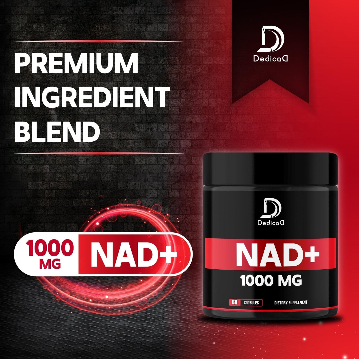 DEDICAD NAD Supplement 1000 mg - Pure NAD Supplement - Energy and DNA Repair, Aging Defense, Brain Function - 60 Capsules - Maple Wellness Supplements