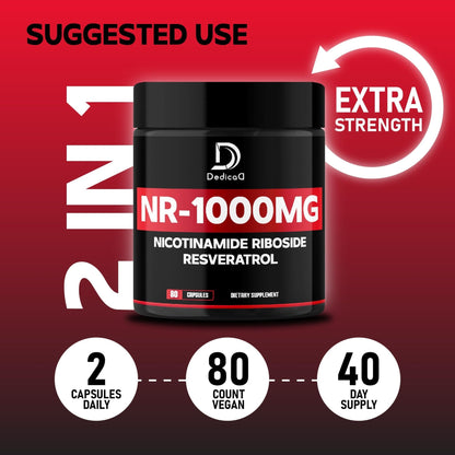 DEDICAD NAD Supplement with Nicotinamide Riboside and Trans Resveratrol - NR for Men & Women - 80 Capsules - Maple Wellness Supplements