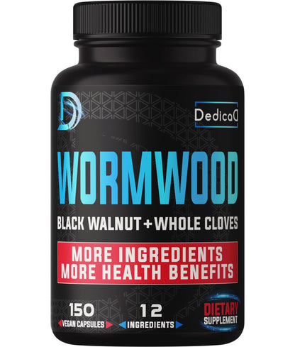 DEDICAD Premium Wormwood Extract Capsules - 5 Month Supply for Immune - 12 Herbs Blended with Black Walnut Leaves, Ginger, Turmeric & More - 150 Counts - Maple Wellness Supplements