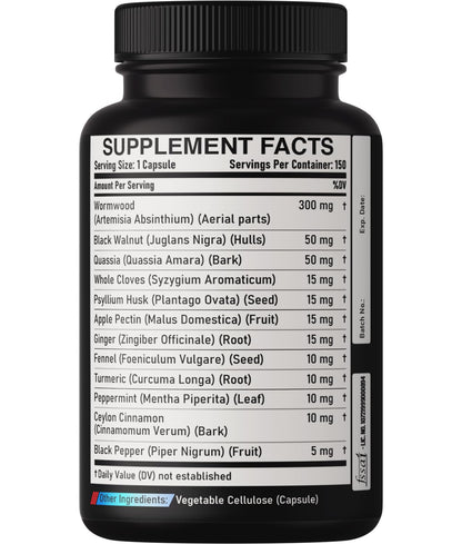 DEDICAD Premium Wormwood Extract Capsules - 5 Month Supply for Immune - 12 Herbs Blended with Black Walnut Leaves, Ginger, Turmeric & More - 150 Counts - Maple Wellness Supplements