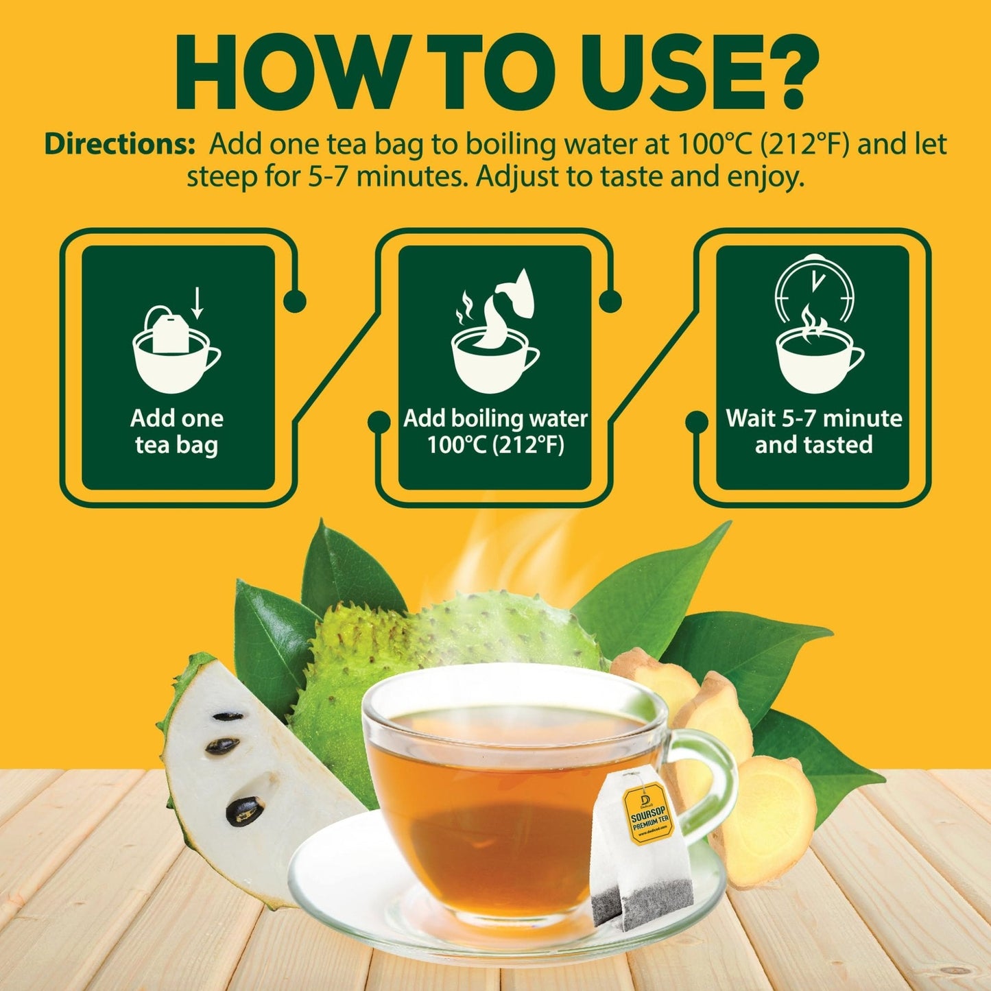 DEDICAD Soursop Leaves Tea Bags with Ginger, 30 Tea bags, 2gr/bag - Non-GMO/Caffeine free - Support Digestion, Well Skin, Immune System - Maple Wellness Supplements