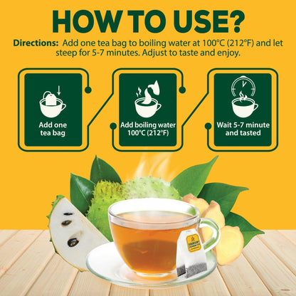 DEDICAD Soursop Leaves Tea Bags with Ginger, 30 Tea bags, 2gr/bag - Non-GMO/Caffeine free - Support Digestion, Well Skin, Immune System - Maple Wellness Supplements
