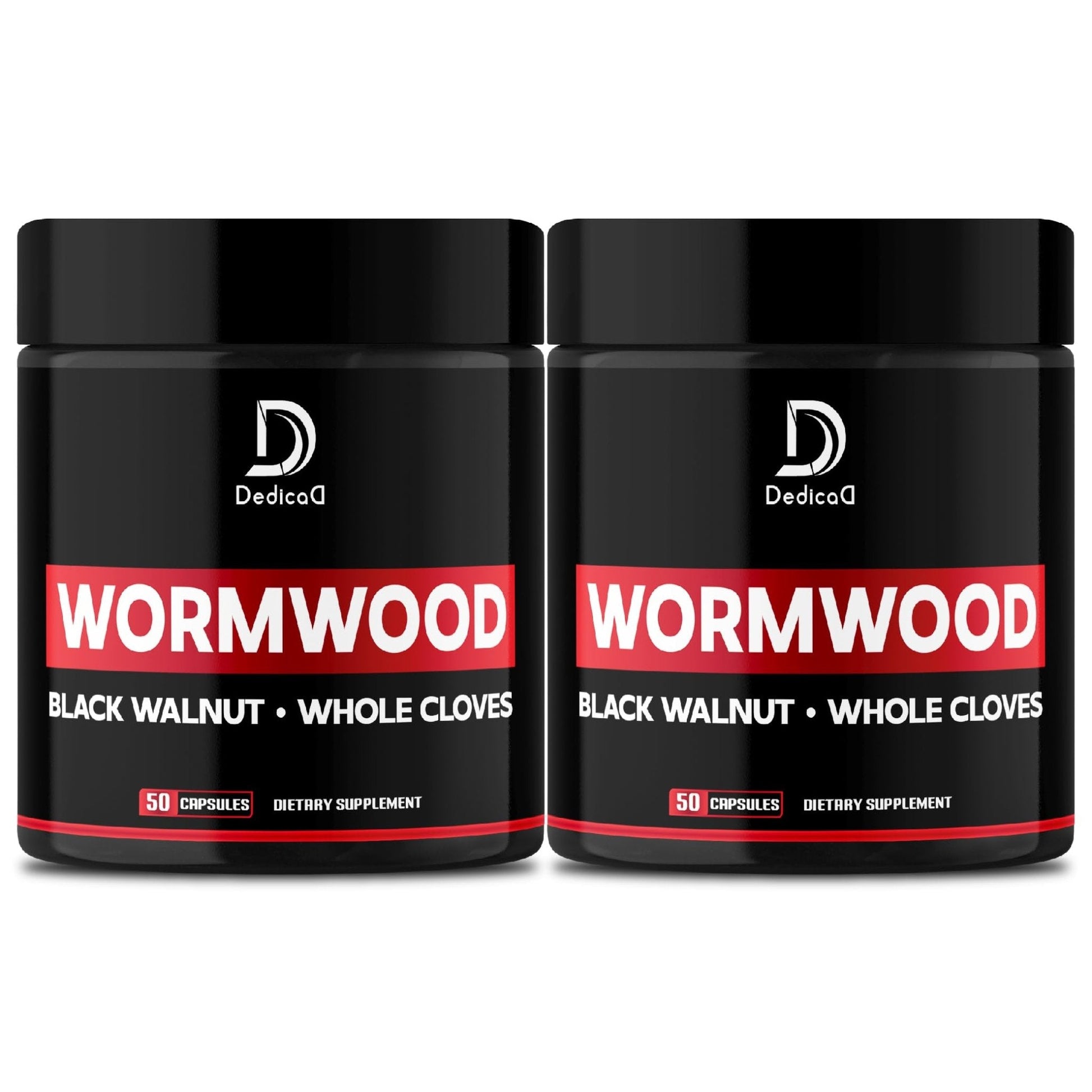 DEDICAD Wormwood Capsules - 12 Herbs Blended Black Walnut, Cloves, Ginger, Turmeric, Cinnamon, Apple, Quassia - 2 Packs 50 Capsules - Maple Wellness Supplements