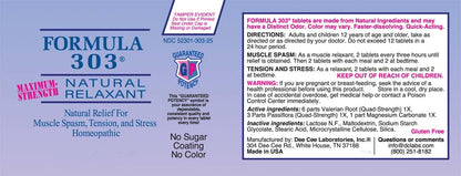 Dee CEE Labs Formula 303 Maximum Strength Tablets, 90 Tablets; All-Natural containing Magnesium for Sore Muscles - Maple Wellness Supplements