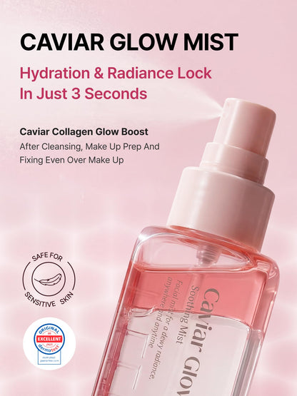 Delere Caviar Glow Soothing Mist | Korean Glass Skin Spray Serum with 5% Caviar & Squalane - Instant 3-Second Radiance & Makeup Setting – Anti-Aging Collagen Booster for Sensitive Skin, 3.4oz - Maple Wellness Supplements