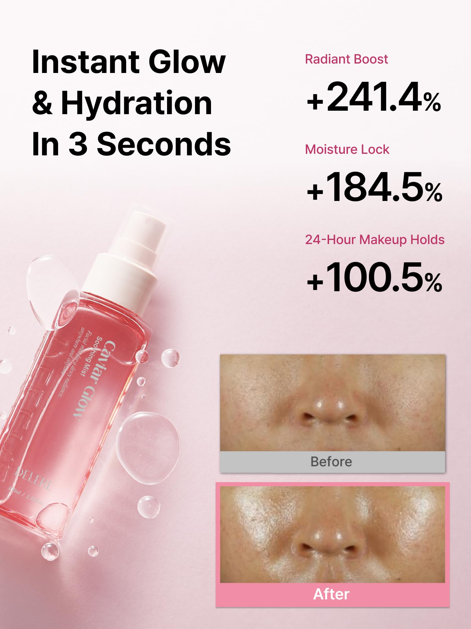 Delere Caviar Glow Soothing Mist | Korean Glass Skin Spray Serum with 5% Caviar & Squalane - Instant 3-Second Radiance & Makeup Setting – Anti-Aging Collagen Booster for Sensitive Skin, 3.4oz - Maple Wellness Supplements