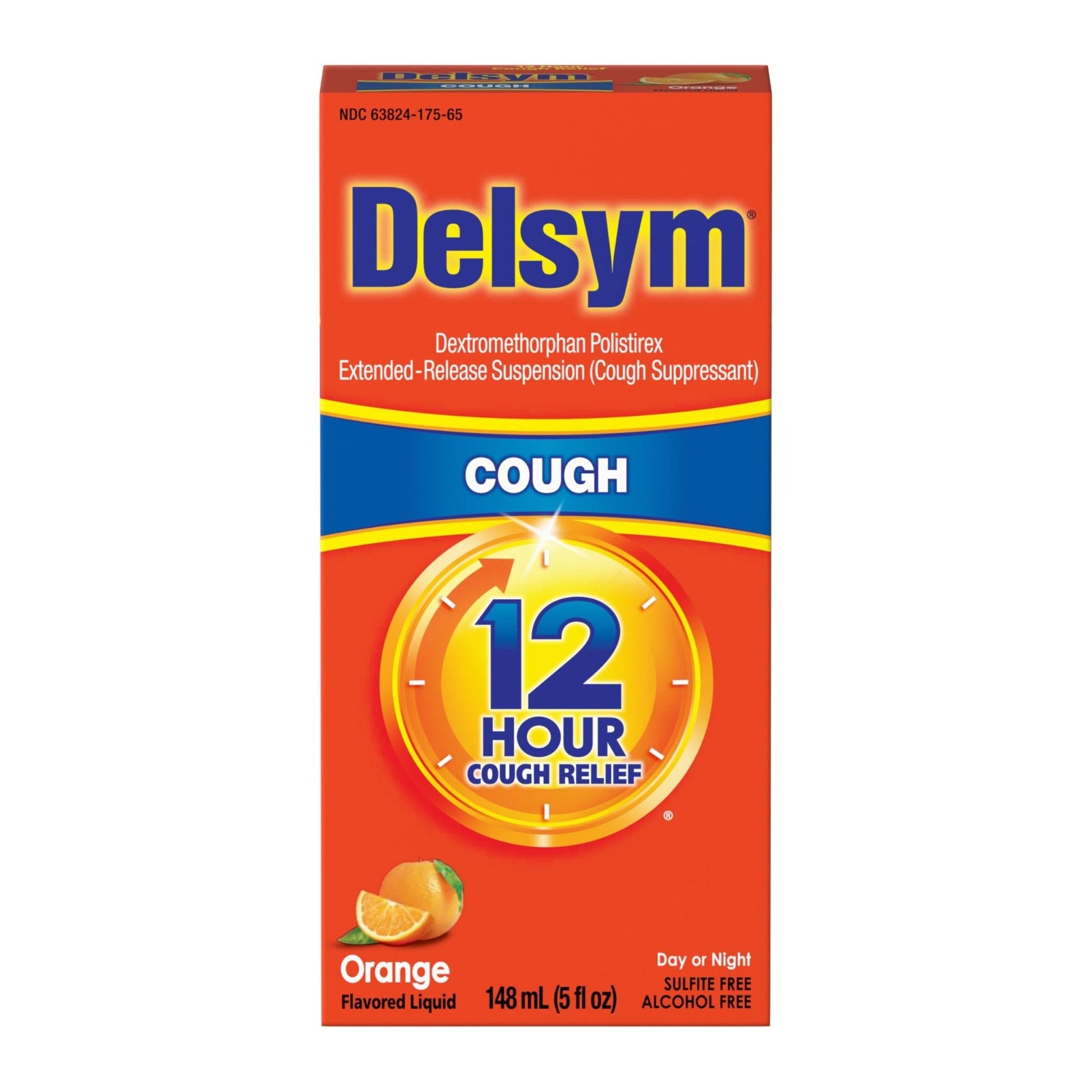 Delsym 12 Hour Cough Medicine for Adults, Powerful Relief for 12 Hours, Cough Suppressant Liquid with Extended-Release Dextromethorphan, Orange Flavor Liquid Cough Syrup, 5 Fl Oz (Pack of 1) - Maple Wellness Supplements