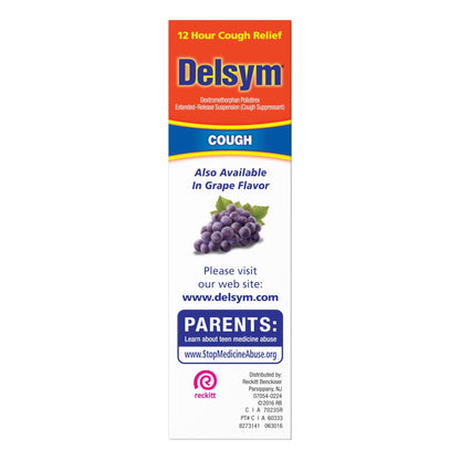 Delsym 12 Hour Cough Medicine for Adults, Powerful Relief for 12 Hours, Cough Suppressant Liquid with Extended-Release Dextromethorphan, Orange Flavor Liquid Cough Syrup, 5 Fl Oz (Pack of 1) - Maple Wellness Supplements