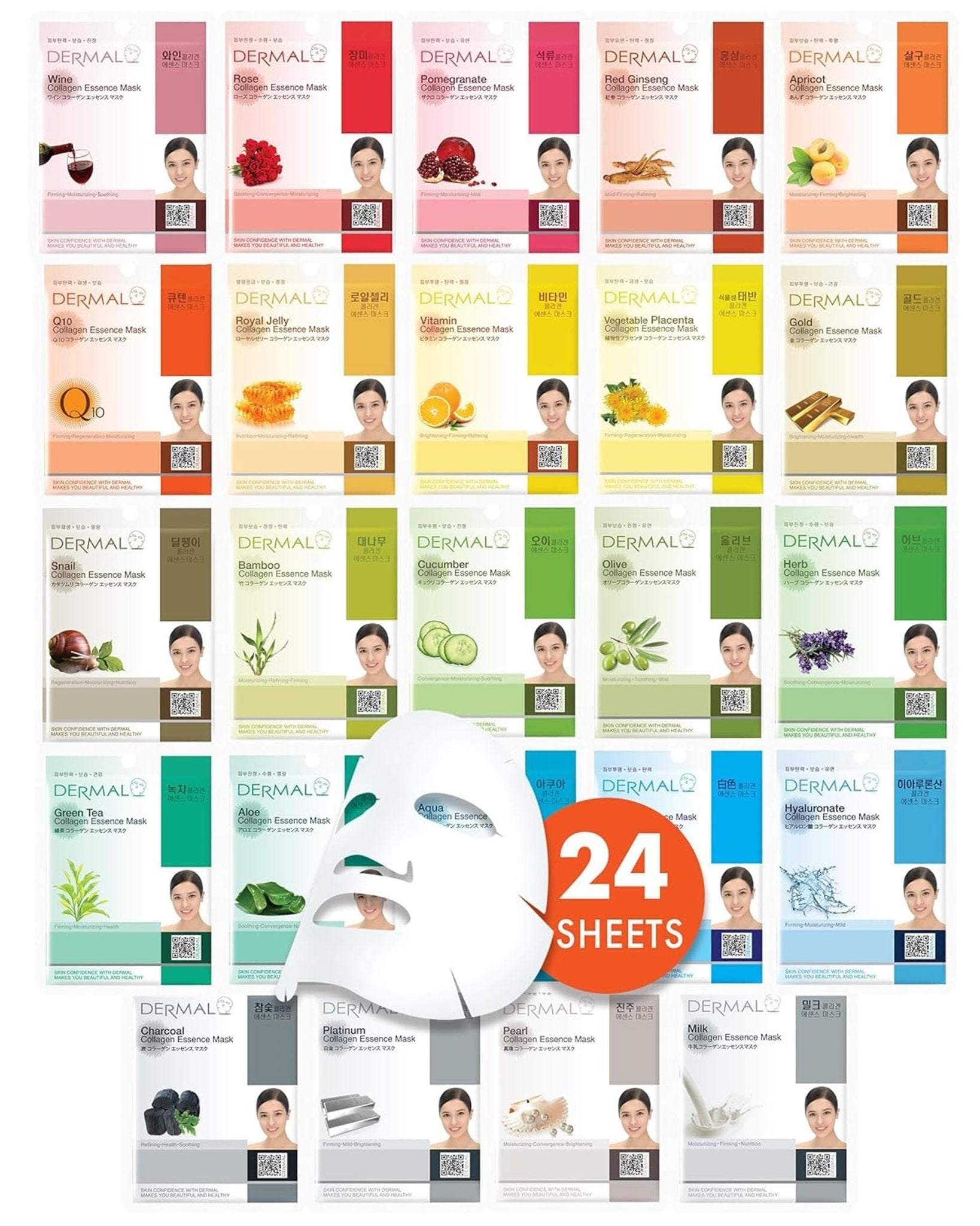 DERMAL 24 Combo Pack Made in Korea Facial Mask – 20+ Years of K-Beauty Experience, - Maple Wellness Supplements