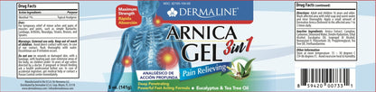 DERMALINE Arnica 3 in 1 Gel, Eucalyptus, Tea Tree Oil, Vitamin E - Fast Acting and Absorbing, Pain Relief - Maple Wellness Supplements