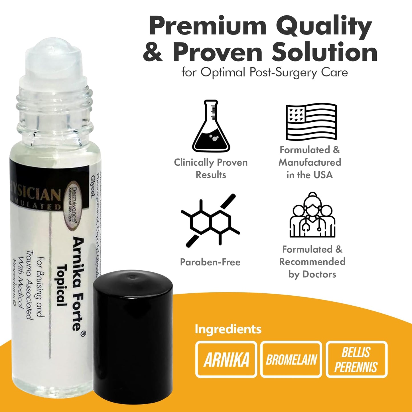 DermAvance Arnika Forte Topical Roll-On, Arnica Gel for Bruising and Swelling After Surgery, Easy-to-Use Arnica Gel Topical for Post-Surgical Care and Sports Injuries, Clear, 10 ml - Maple Wellness Supplements