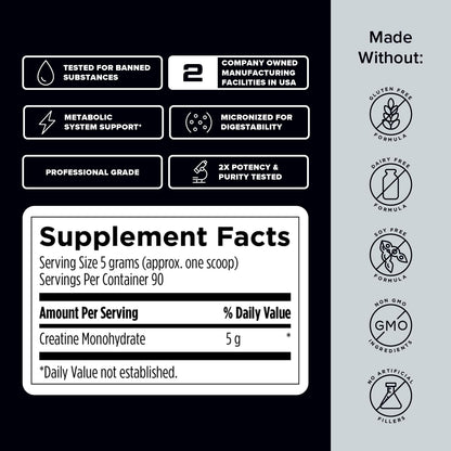 Designs for Sport Micronized Creatine Monohydrate Unflavored Powder - NSF Certified for Sport, 90 Servings, Supports Muscle Recovery, Brain Health, Pre and Post Workout Strength - Maple Wellness Supplements
