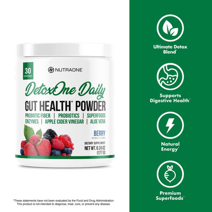 DetoxOne Daily Gut Health Powder* | Supports Normal/Healthy Digestive Function*| Promotes Detoxification*| Boost Energy & Improves Nutrient Absorption* - Maple Wellness Supplements