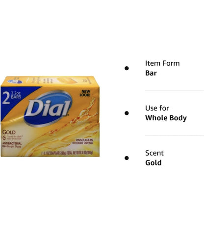 Dial Gold Antibacterial Deodorant Soap, 2 Pack, Total Net Wt 6.4 oz - Maple Wellness Supplements