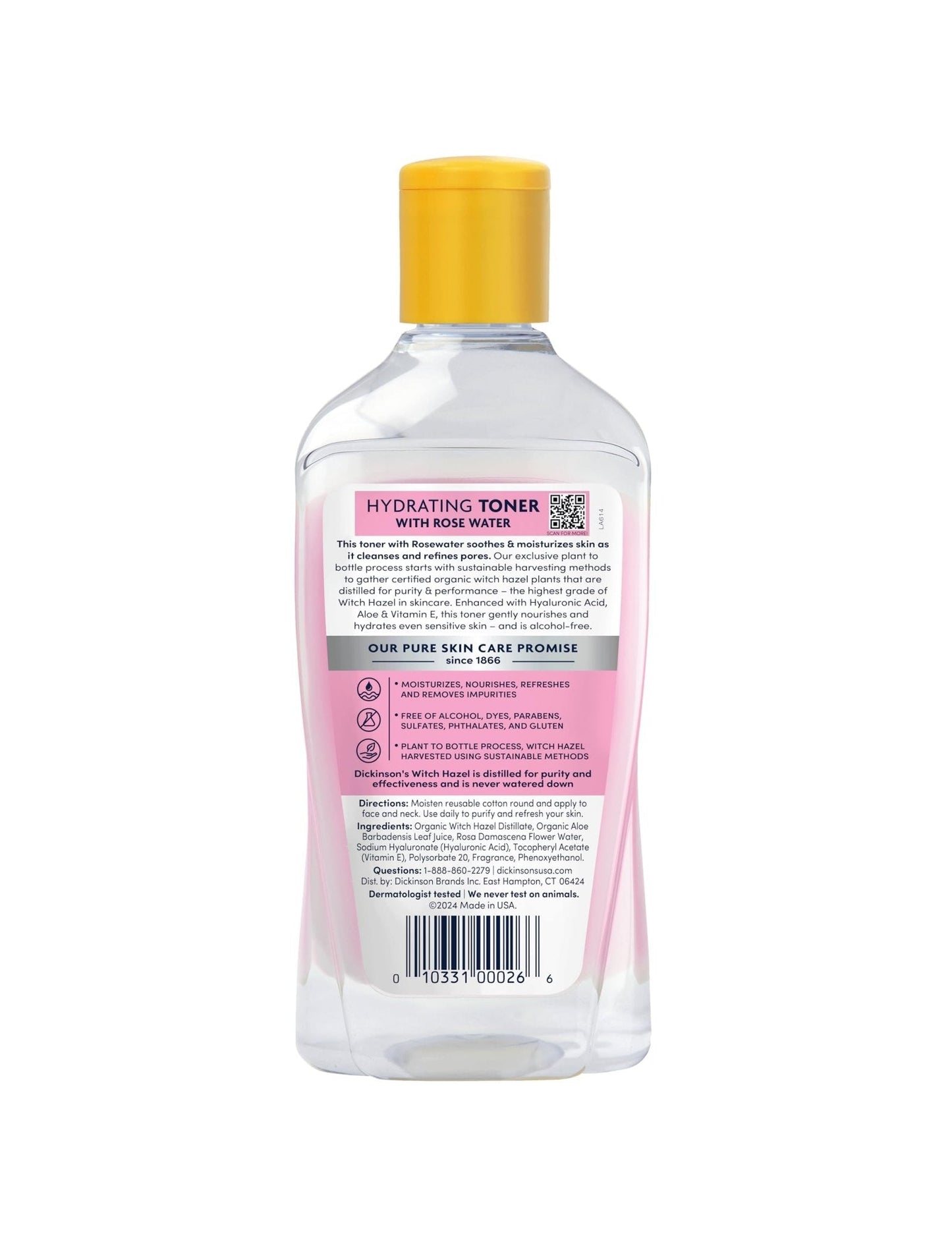 Dickinson's Enhanced Witch Hazel Hydrating Toner with Rosewater, Alcohol Free, 98% Natural Formula, 16 Fl Oz (Pack of 1) - Maple Wellness Supplements