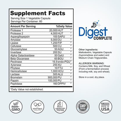 Digest Complete 2-in-1 Probiotic Digestive Enzymes, 60 Capsules - Maple Wellness Supplements