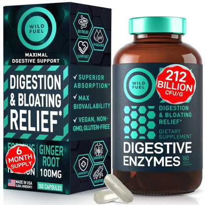 Digestive Enzymes for Women and Men with Probiotics and Prebiotics - Vegan Digestive Enzyme Blend - Bloating Support, Gut Health & Digestion Supplement with Artichoke Ginger Turmeric - 180 Capsules - Maple Wellness Supplements