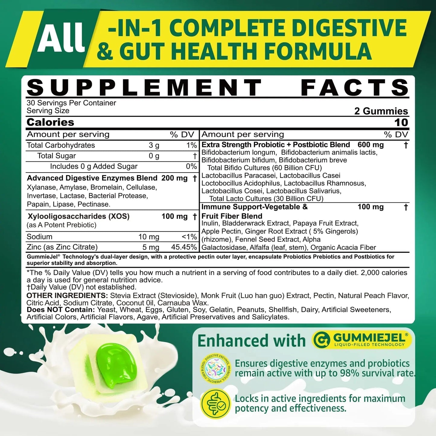 Digestive Enzymes Gummies for Women & Men, Multi-Enzymes with 90Billion CFU Probiotics and Prebiotics & Postbiotic, Vegetable & Fruit Fiber Blend, Super Enzymes for Digestive & Gut Health,Immune,60Cts - Maple Wellness Supplements