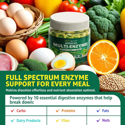 Digestive Enzymes Gummies for Women & Men, Multi-Enzymes with 90Billion CFU Probiotics and Prebiotics & Postbiotic, Vegetable & Fruit Fiber Blend, Super Enzymes for Digestive & Gut Health,Immune,60Cts - Maple Wellness Supplements