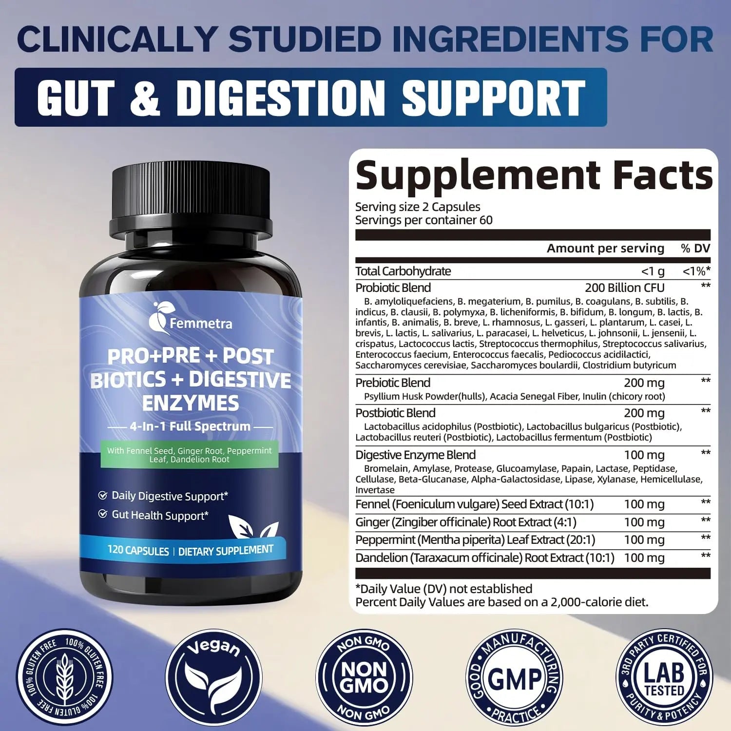 Digestive Enzymes Postbiotics Prebiotics Probiotics for Women Men, 200 Billion CFU 36 Probiotic Strains - Complete Gut, Digestive, Regularity, Gas, Bloating & Immune Support Supplement, Vegan, 60 Days - Maple Wellness Supplements