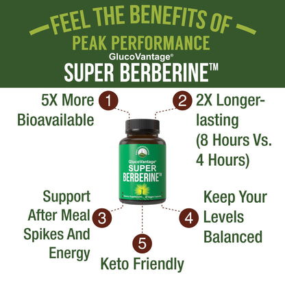 Dihydroberberine Super Berberine Supplement - GlucoVantage® 200mg Now 5X More Effective Than Regular Berberine HCL Powder Capsules. Metabolism Support Keto Friendly Plus Vegan Extract Pills - Maple Wellness Supplements