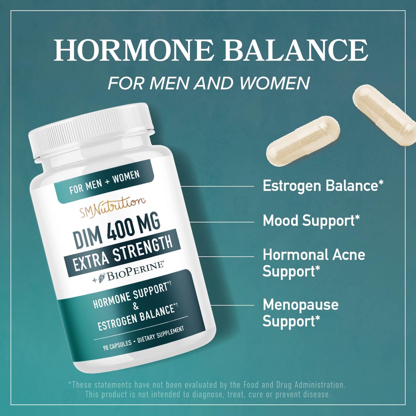 DIM Supplement 400MG Extra Strength | Hormone Balance for Men and Women | Menopause, Acne, Hot Flashes Relief, Prostate Support & Antioxidant Support | Soy-Free, Gluten-Free | SMNutrition | 90 Ct. - Maple Wellness Supplements