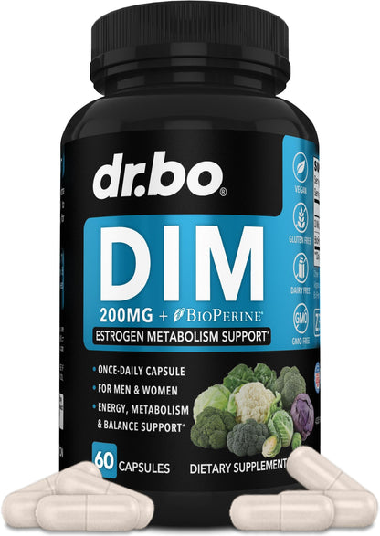 DIM Supplement for Women & Men 200mg - Androgen Estrogen Blocker for Men & Women, Hormonal Acne Pills, Hormone Balance, Menopause Support, Diindolylmethane DIM Supplement Plus BioPerine - 60 Capsules - Maple Wellness Supplements