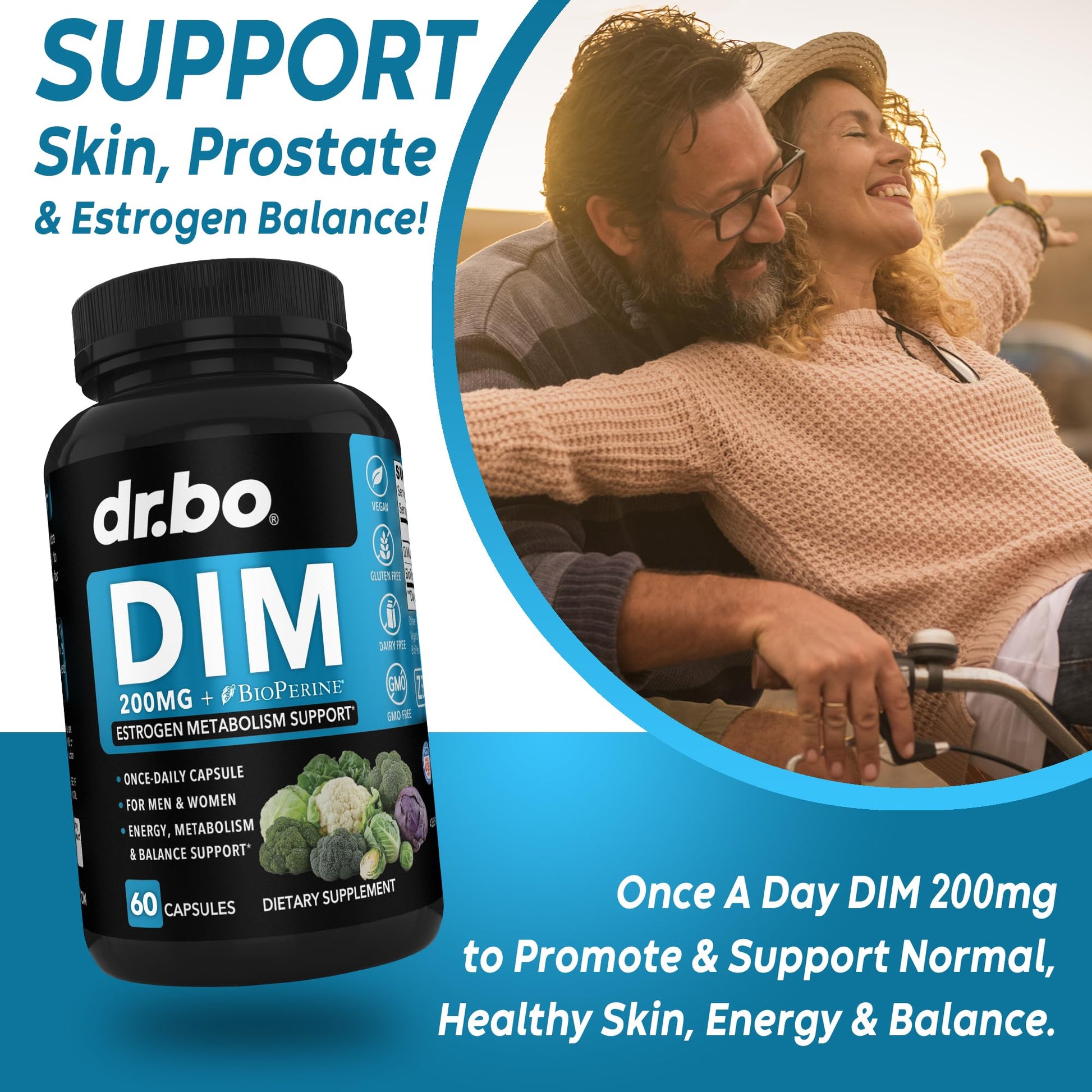 DIM Supplement for Women & Men 200mg - Androgen Estrogen Blocker for Men & Women, Hormonal Acne Pills, Hormone Balance, Menopause Support, Diindolylmethane DIM Supplement Plus BioPerine - 60 Capsules - Maple Wellness Supplements