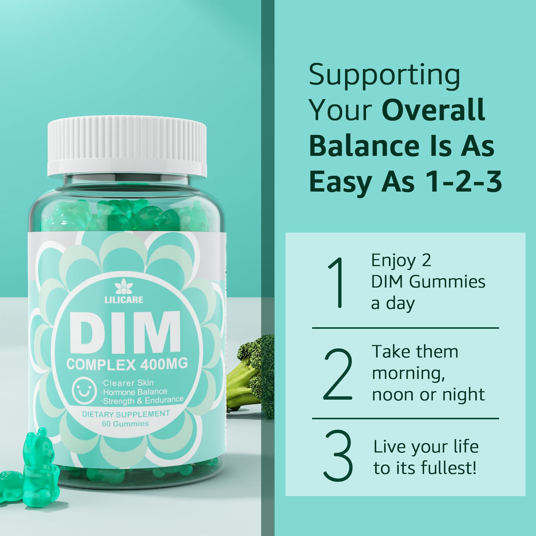 DIM Supplement Women 400mg, Estrogen Supplement for Women, Sugar Free DIM Gummies for Men & Women w/ Biotin, Flaxseed Oil, Burdock, Calendula, BioPerine for Hormone Balance, Menopause & Prostate 60Cts - Maple Wellness Supplements