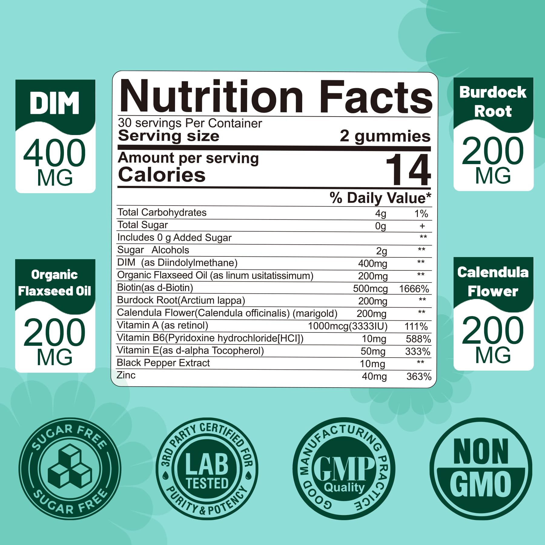 DIM Supplement Women 400mg, Estrogen Supplement for Women, Sugar Free DIM Gummies for Men & Women w/ Biotin, Flaxseed Oil, Burdock, Calendula, BioPerine for Hormone Balance, Menopause & Prostate 60Cts - Maple Wellness Supplements