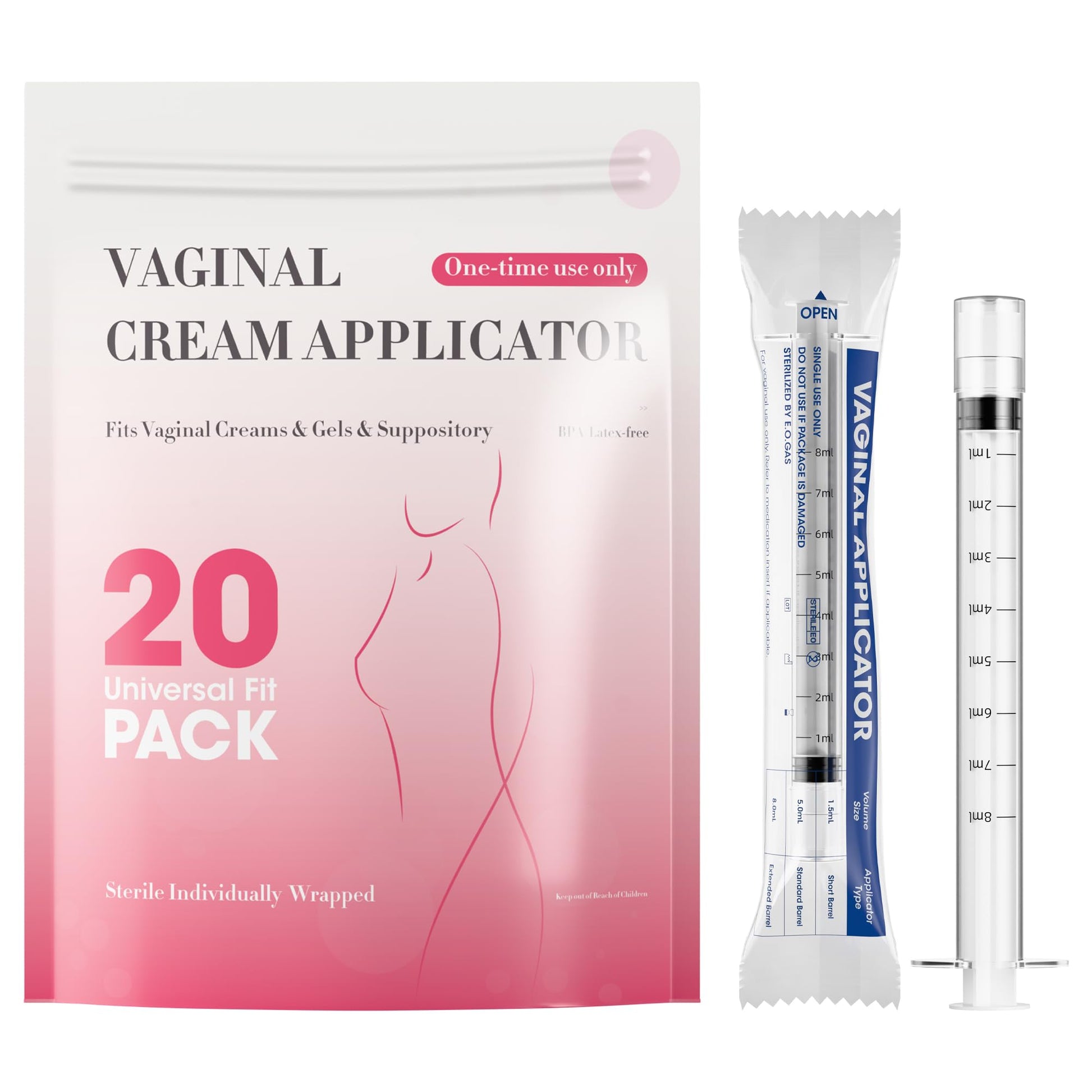 Disposable Vaginal Suppository Applicator for Women – 8ml Lube Injector Syringes with Smooth Tip, Fits Most Creams Gels Pills Tablet Suppositories, Sterilized Individually Wrapped, Pack of 20 - Maple Wellness Supplements