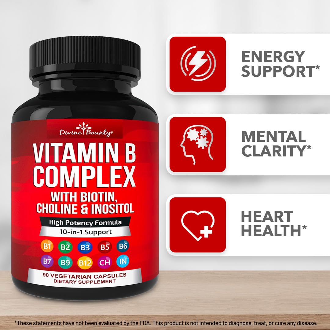Divine Bounty Super B Complex Vitamins - All B Vitamins Including B12, B1, B2, B3, B5, B6, B7, B9, Folic Acid - Vitamin B Supplement - Maple Wellness Supplements