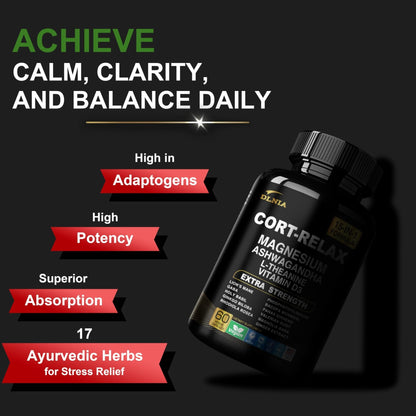 DLNIA Super Calm Cortisol Supplement with Magnesium Glycinate, Ashwagandha KSM-66, L-Theanine, Phosphatidylserine, Ginkgo Biloba & Lions Mane for Calm, Focus, Mental Clarity, Relaxation, Sleep, Energy - Maple Wellness Supplements