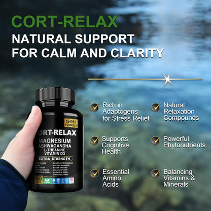 DLNIA Super Calm Cortisol Supplement with Magnesium Glycinate, Ashwagandha KSM-66, L-Theanine, Phosphatidylserine, Ginkgo Biloba & Lions Mane for Calm, Focus, Mental Clarity, Relaxation, Sleep, Energy - Maple Wellness Supplements