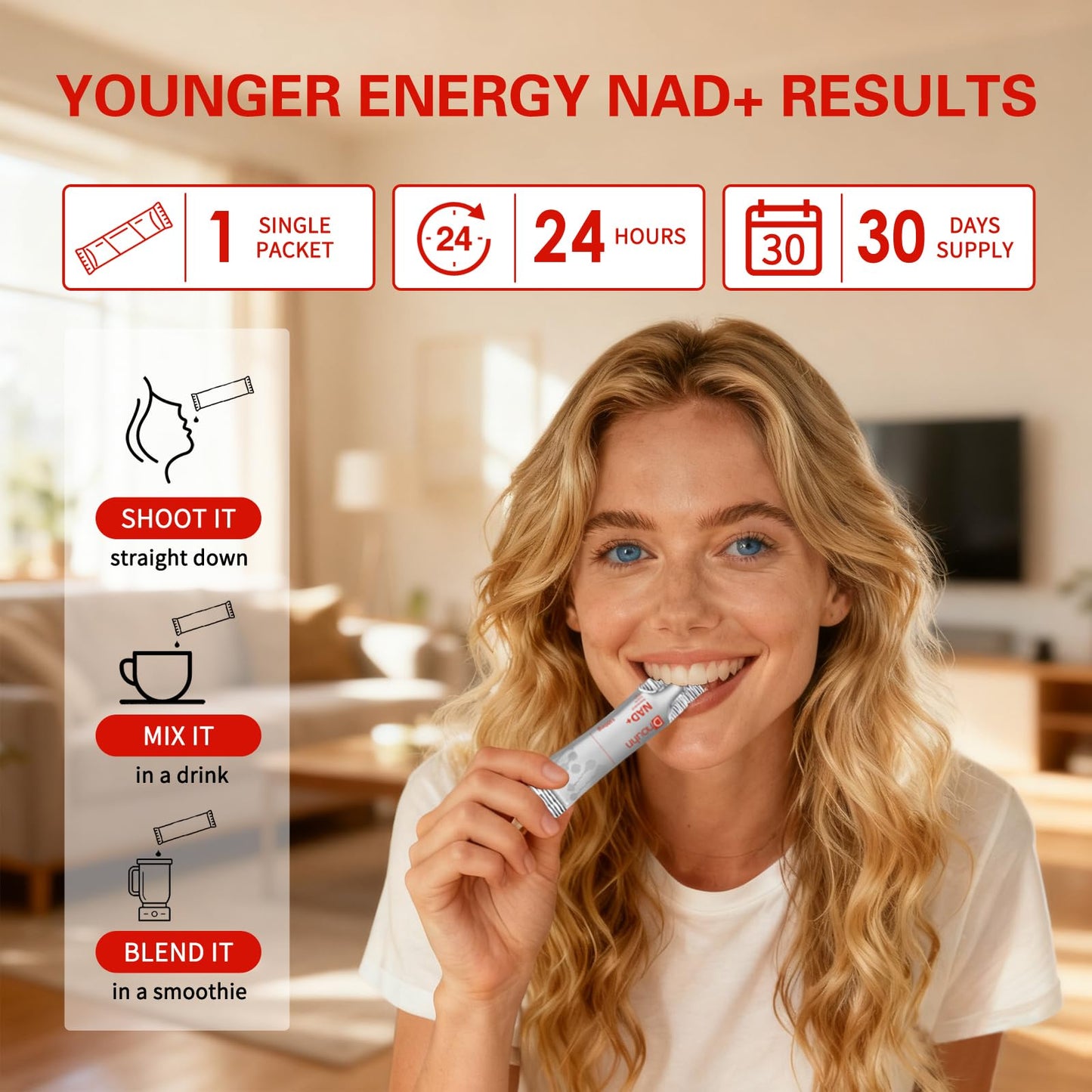 DNOUHN NAD Liquid Supplement 1500mg, Nicotinamide Riboside & Resveratrol with PQQ, NAD Supplement for Women & Men, Boosts Cellular Energy, Anti-Aging, Immune, Focus, 30 Packets - Maple Wellness Supplements