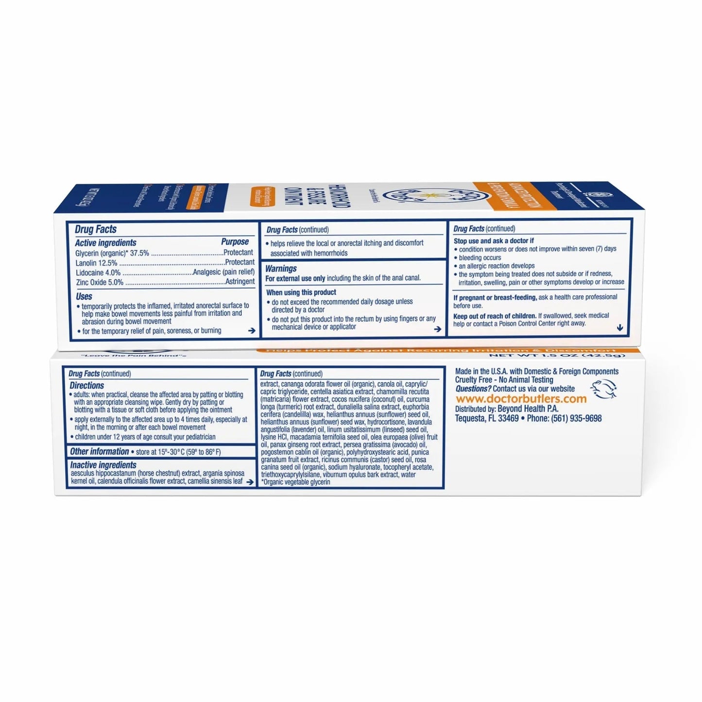 Doctor Butler's Advanced Hemorrhoid & Fissure Ointment – Lidocaine Hemorrhoid Treatment and Fissure Treatment Extra Strength Formula, Heals and Provides Fast Pain and Itch Relief* (1.5 oz.) - Maple Wellness Supplements