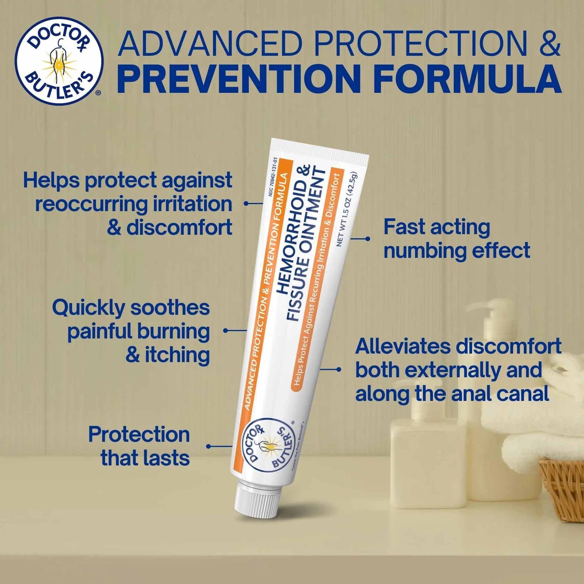 Doctor Butler's Advanced Hemorrhoid & Fissure Ointment – Lidocaine Hemorrhoid Treatment and Fissure Treatment Extra Strength Formula, Heals and Provides Fast Pain and Itch Relief* (1.5 oz.) - Maple Wellness Supplements