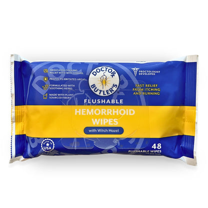 Doctor Butler's Flushable Hemorrhoid Wipes – Flushable Wipes with Witch Hazel to Soothe and Bring Relief from Discomfort Associated with Hemorrhoids (48 Wipes) - Maple Wellness Supplements