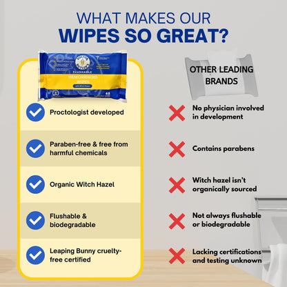 Doctor Butler's Flushable Hemorrhoid Wipes – Flushable Wipes with Witch Hazel to Soothe and Bring Relief from Discomfort Associated with Hemorrhoids (48 Wipes) - Maple Wellness Supplements