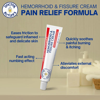 Doctor Butler's Hemorrhoid & Fissure Cream – Instant Pain Relief Hemorrhoid Treatment with Lidocaine, Fast Acting Hemorrhoid Cream for Relief from External Itching and Burning (1 oz.) - Maple Wellness Supplements