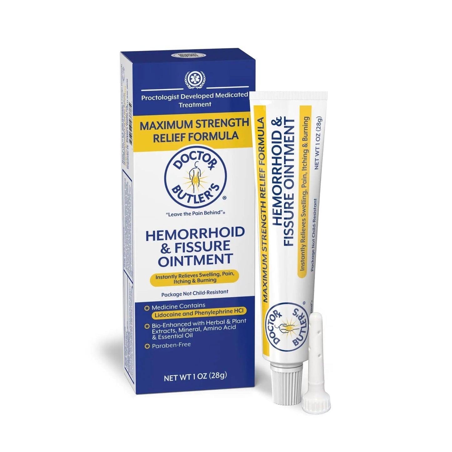 Doctor Butler’s Hemorrhoid & Fissure Ointment – Hemorrhoid Treatment and Hemorrhoid Cream with Lidocaine and Phenylephrine HCI for Fast Acting Relief of Pain, Swelling, Discomfort, and Itching (1 oz.) - Maple Wellness Supplements