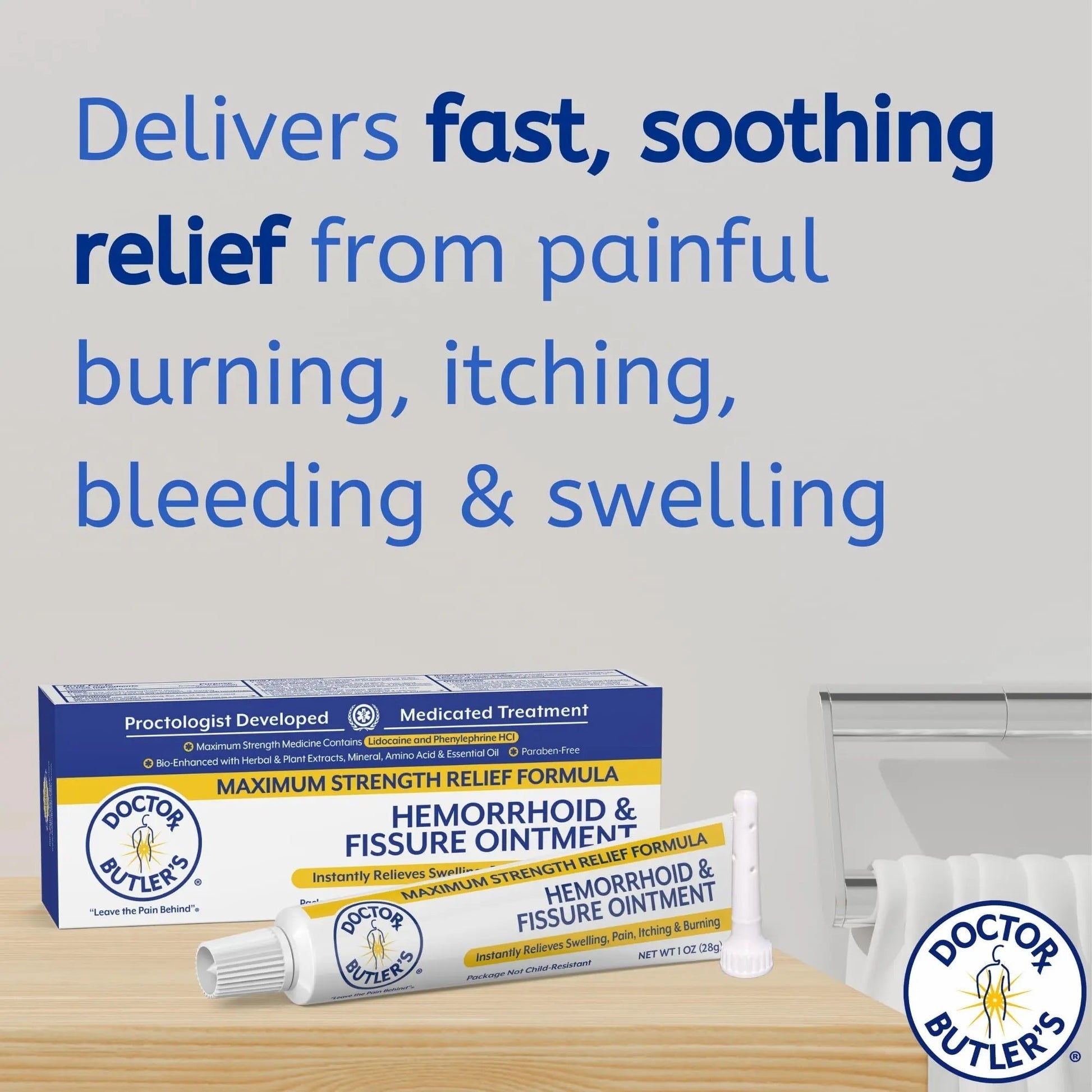 Doctor Butler’s Hemorrhoid & Fissure Ointment – Hemorrhoid Treatment and Hemorrhoid Cream with Lidocaine and Phenylephrine HCI for Fast Acting Relief of Pain, Swelling, Discomfort, and Itching (1 oz.) - Maple Wellness Supplements