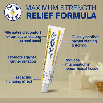Doctor Butler’s Hemorrhoid & Fissure Ointment – Hemorrhoid Treatment and Hemorrhoid Cream with Lidocaine and Phenylephrine HCI for Fast Acting Relief of Pain, Swelling, Discomfort, and Itching (1 oz.) - Maple Wellness Supplements