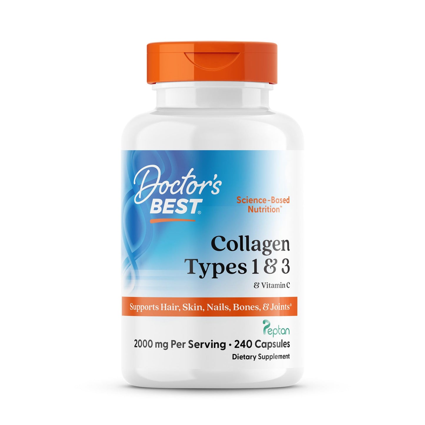 Doctor's Best Collagen Types 1 & 3 with Vitamin C, Non-GMO, Gluten Free, Soy Free, Supports Hair, Skin, Nails, Tendons & Bones, 500 mg, 240 Caps (DRB-00263) - Maple Wellness Supplements